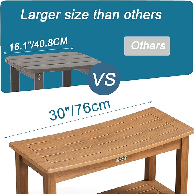 30'' Large Shower Bench Seat, Poly Lumber Bath Stool for Inside Shower Waterproof, HDPS Bathroom Chair for Shaving Legs, Non-Slip & No Maintenance, Brown, Weight Capacity 700LBS (30 x 13 Inches)-CubbioJoy