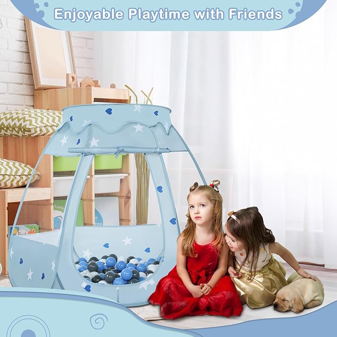 Baby Ball Pit for Toddler with 50 Balls, Kids Pop Up Play Tent for Girls, Princess Toys Gifts for Children Indoor & Outdoor Playhouse (Greyish-Blue: Gray/White/Babyblue, 109x90cm/50 Balls)-CubbioJoy