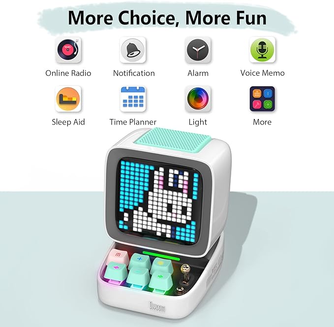 Divoom Ditoo Pixel Art Gaming Portable Bluetooth Speaker with App Controlled 16X16 LED Front Panel, Also a Smart Alarm (White)-CubbioJoy