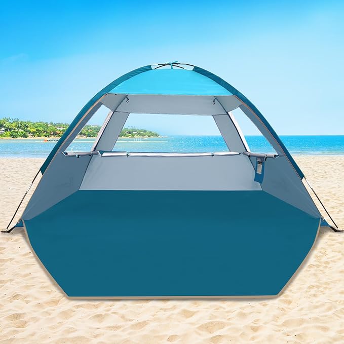 COMMOUDS Beach Tent Sun Shade for 3/4-5/6-7/8-10 Person, UPF 50+ Beach Sun Shelter Canopy Tent, Lightweight, Easy Set Up and Carry-CubbioJoy