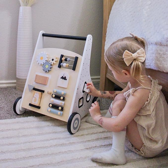 Beright Wooden Baby Walker Push and Pull Learning Activity Walker Kids’ Activity Toy Multiple Activities Center Develops Motor Skills & Stimulates Creativity (Natural)-CubbioJoy