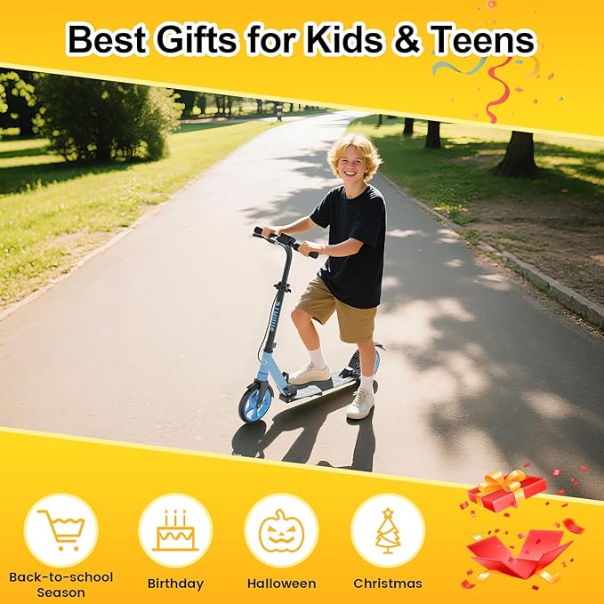 Kick Scooter for Kids Teens & Adults, 4 Adjustable Heights, 8IN All Terrain Big Wheels, Dual Brakes & Dual Suspension, Foldable and Lightweight, Gifts for Girls Boys-CubbioJoy