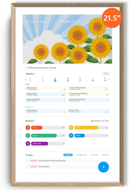 ApoloSign 21.5-inch Digital Calendar: Dual Mode Calendar with Google Play & Multi-calendar Sync, Electronic Planner & Chore Chart, Smart Touchscreen, Interactive Display for Family Schedules (Gray Wood, 21.5")-CubbioJoy