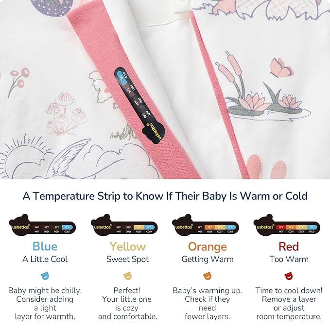 Baby Sleep Sack 3-6 Months, Cotton Detachable Long Sleeve Sleep Sack, 2.5 Tog Toddler Sleeping Sack with Temperature Strips, 2-Way Zipper Wearable Blankets for Newborns, Bunny-CubbioJoy