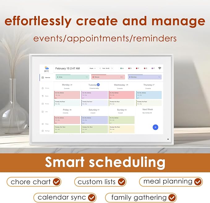 Digital Calendar 15.6 Inch, Electronic Calendar Chore Family Schedules, Smart Weekly and Monthly Planner, 1920 * 1080P IPS Touchscreen Interactive Display - Wall Mount White-CubbioJoy
