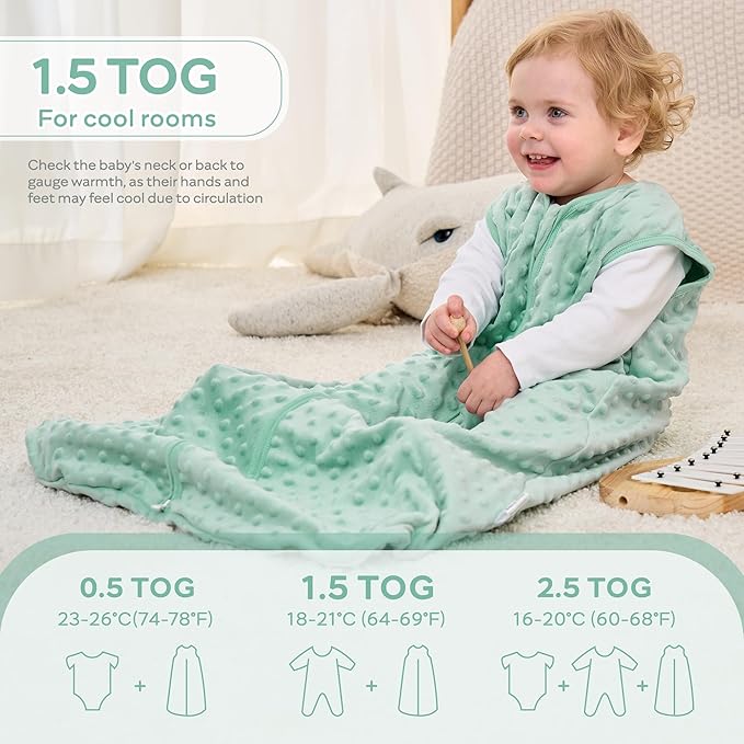 JELLYMONI Fleece Baby Sleep Sack 6-12 Months, 1.5 Tog Warm Winter Baby Wearable Blanket with Plush Dots and 2-Way Zipper, Cotton Toddler Sleep Sack-CubbioJoy