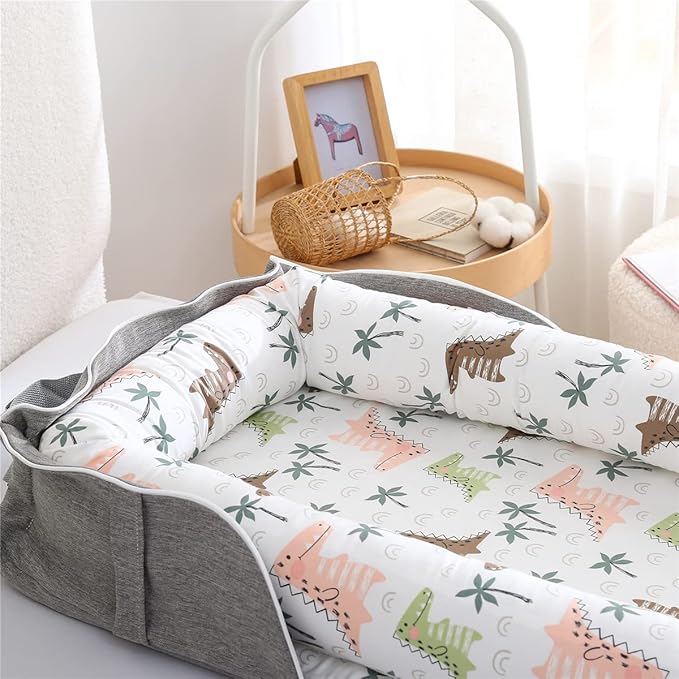 Baby Lounger for Newborn Portable Bag,Baby Lounger Play Mat Awake-Time,Newborn Babies Essentials Gifts 0-24 Months Home Travel(Crocodile Jungle)-CubbioJoy