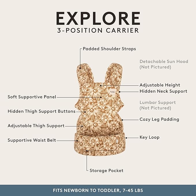 Baby Tula Explore Carriers - Breathable Baby Carrier Newborn to Toddler - Adjustable Toddler Carrier - Multiple Ergonomic Positions Front and Back - Ergonomic Fit for 7-45 lb - Hemp, Mariam-CubbioJoy