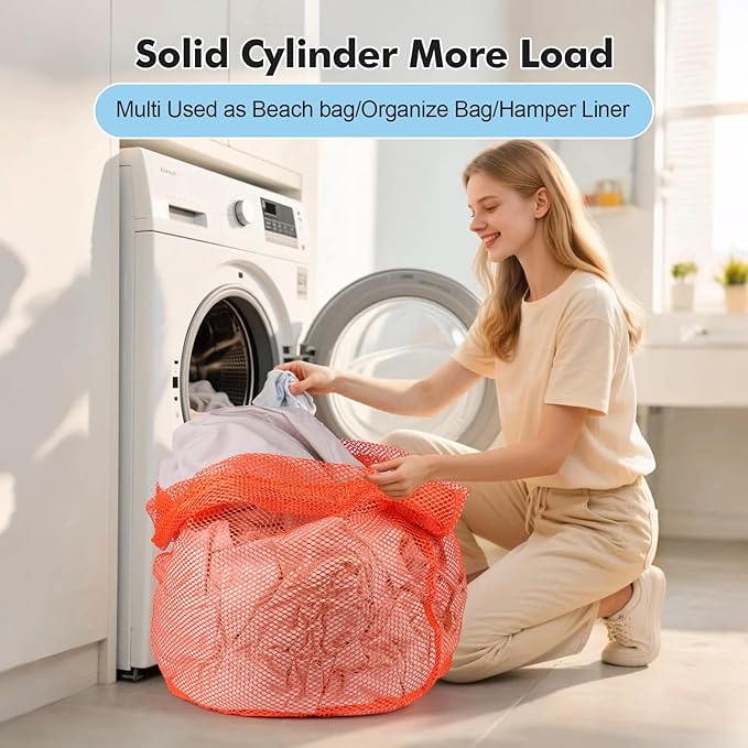 3Pcs Mesh Laundry Bags Washing Machine Mesh Wash Bags Jumbo for Delicates Clothes,Bed Linen,Toys with Drawstring Closure Sturdy(3 XXLarge 28 x 26 Inches, Orange)-CubbioJoy