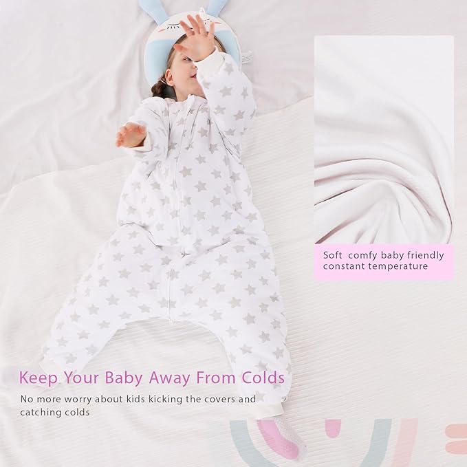 Baby Toddler Sleep Sack with Feet 2.5 TOG Winter, Wearable Blanket with Legs, Toddler Sleeping Sack Long Sleeve (Star, 6-12 Month)-CubbioJoy