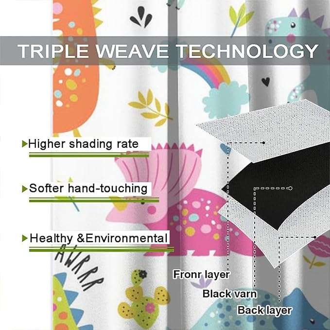 Cartoon Dinosaur Curtains for Kids Boys Girls Home Decor Childish Cute Dino Animals Print Pattern Rod Pocket Blackout Window Drapes for Nursery Baby Bedroom Playroom W31.5xL63in 2 Panels-CubbioJoy