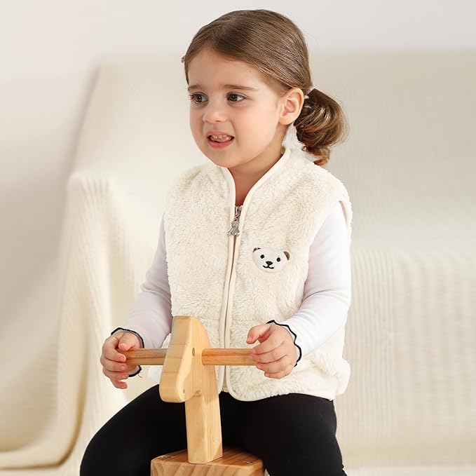Baby Boys Girls Fleece Vest Zip Up Cute Bear Jackets Fuzzy Fall Winter Warm Clothes Newborn Outwear for Toddler Infant-CubbioJoy