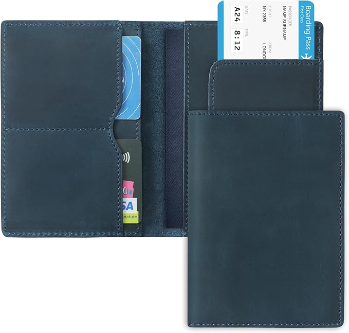 Jack&Chris Leather Passport Holder, Handmade Passport cover, Travel Wallet Cover Case for Men and Women, Leather Travel Documents Organizer Protector, JC107-CubbioJoy