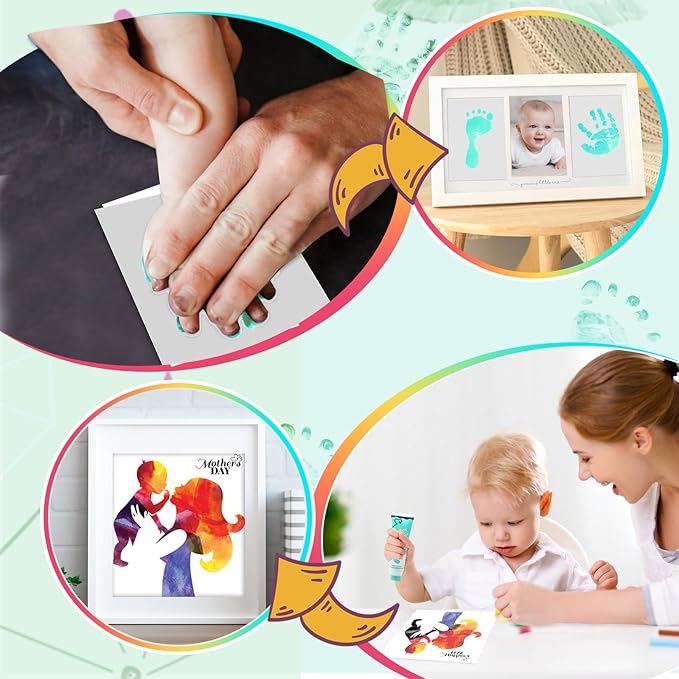 75ml Mint Green Baby Hand and Footprint Ink Kit, Baby Handprint Footprint Paint for Newborn Keepsake, Dog Cat Paw Print Kit, Washable, Non Toxic Acid-Free, Safe Gentle for Ideal New Mom Gifts-CubbioJoy