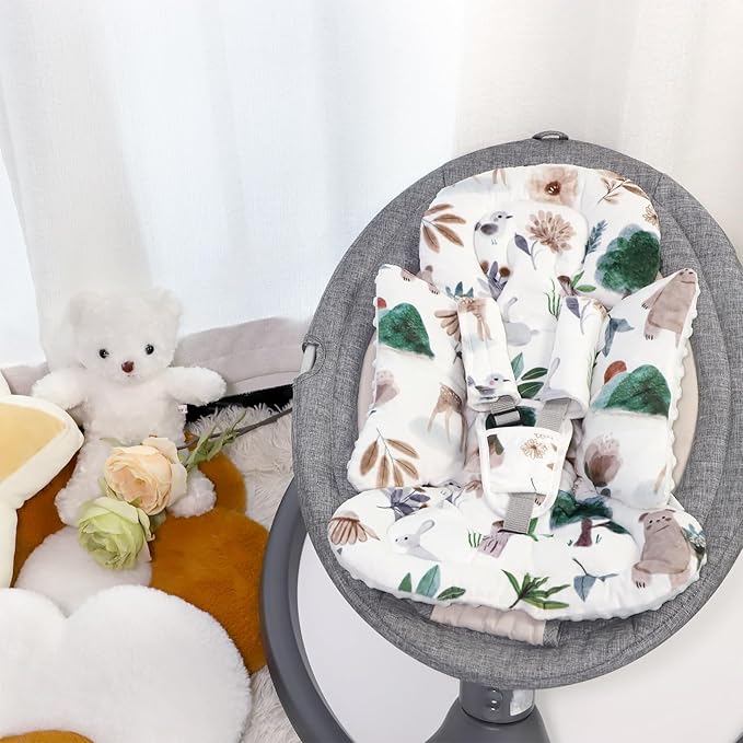 Infant Car Seat Insert and Strap Covers, Very Soft Car Seat Head Support Baby Girl Boy, Reversible Newborn Carseat Insert Cushion Fits for Stroller, Baby Swing, Bouncer (White Animals)-CubbioJoy