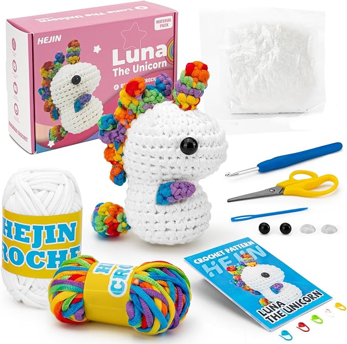 Crochet Kit for Beginners, Unicorn Crochet Kits for Kids and Adults Include Rainbow Yarn, Videos Tutorials, Eyes, and Crochet Hook - Crochet Animal Kit, Beginner Crochet Kit - Gift for Birthdays-CubbioJoy