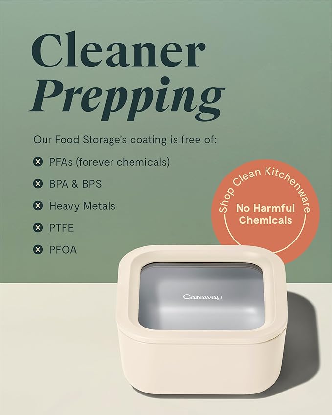 Caraway Glass Food Storage - 4.4 Cup Glass Container - Ceramic Coated Food Container - Non Toxic, Non Stick Lunch Box Container with Glass Lids - Dishwasher, Oven, & Microwave Safe - Perracotta-CubbioJoy