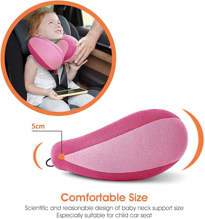 INFANZIA Kids Chin Supporting Travel Neck Pillow, Helps Support Head and Neck, Comfortably Designed for Head, Neck, and Chin Support - Gifts for Toddler/Child/Kids, Pink-CubbioJoy