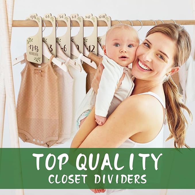 Baby Closet Dividers for Clothes Organizer - 8 PCS Adorable Wooden Double-Sided Baby Clothes Size Hanger Organizer from Newborn to Toddler for Nursery Decor-CubbioJoy