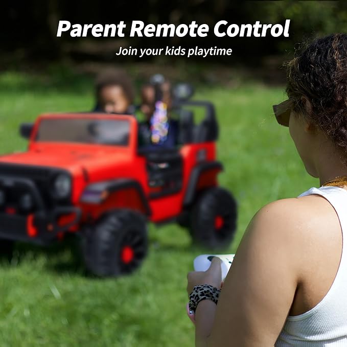 2 Seater Ride on Car Truck, 12V Kids Electric Ride on Toy for Big Kids Age 3-8 w/Remote Control- Red-CubbioJoy