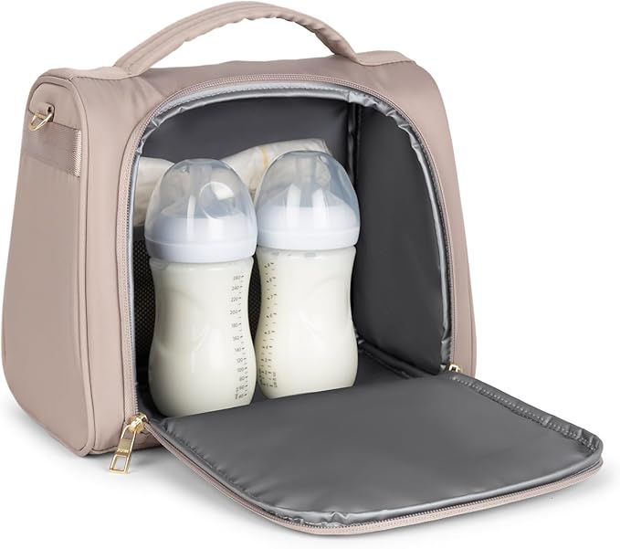 JuJuBe New Insulated Bottle Bag, Breastmilk Storage Bag for Baby Bottles, Insulated Waterproof Lunch Bag or Cooler Bag for Nursing, Milk, Food, Baby Formula, Snacks, Daycare, Taupe, Mother's Day Gift-CubbioJoy