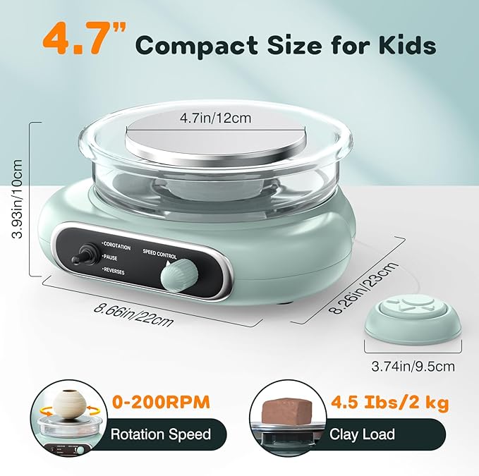 Alldeer Mini Pottery Wheel Kit - 4.7" Turntable Electric Clay Wheel with Foot Pedal, Adjustable Speed Ceramic Making Machine with 8 Pottery Shaping Tools, Craft Kits for Kids-CubbioJoy