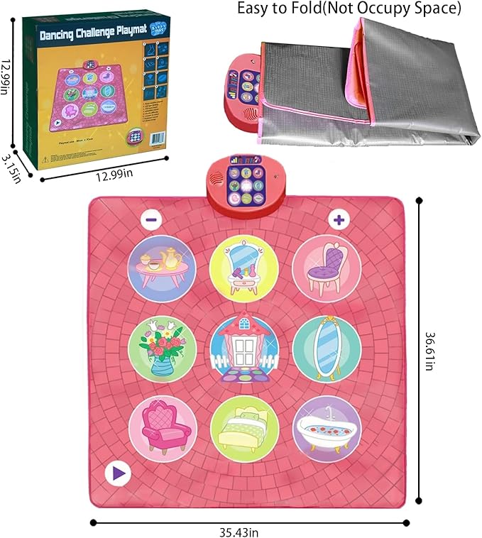 Dance Mat Toy for 3-12 Year Old Girls, Dancing Music Game Birthday for Kids, PlaymatScreen-Free Pink Dance Pad, Premium Speaker with Built-in Adjustable Volume Music, Perfect Christmas Birthday Gift-CubbioJoy
