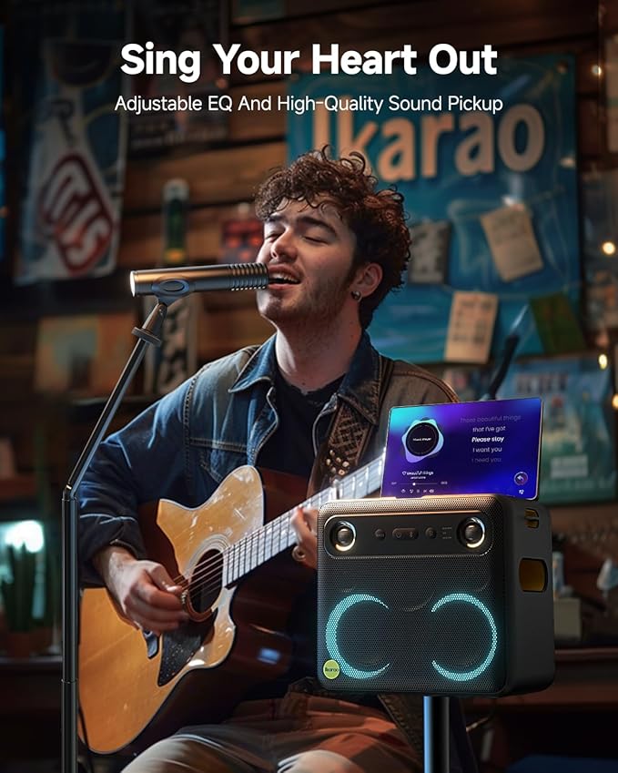 Karaoke Machine with Microphone Stand, Portable Bluetooth Speaker for Party, Backyard, Karaoke System with 2 Wireless Microphone for Adults Kids, for Women, Men, Singing Lovers-CubbioJoy