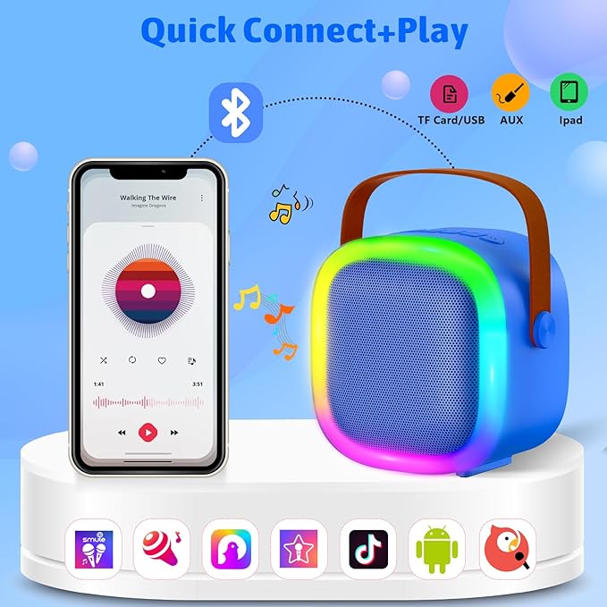 Karaoke Machine for Kids Adults, Portable Bluetooth Speaker with Wireless Microphones and LED Lights, Kids Toys Birthday for Girls and Boys Ages 4,5,6,7,8,9,10,11,12+ Years, Home Party-CubbioJoy