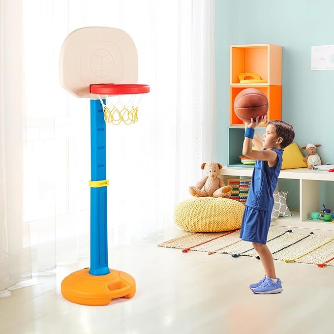 Costzon Kids Basketball Hoop, Height Adjustable 3.9FT- 5.2FT Basketball Goal for Kids, Portable Mini Basketball Set, Indoor Outdoor Toddler Basketball Hoop, Gift for Boys Girls-CubbioJoy