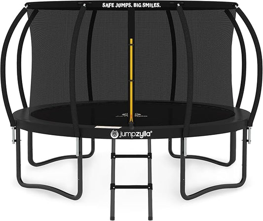 JUMPZYLLA Trampoline Outdoor 8FT 10FT 12FT 14FT 15FT 16FT with Enclosure and Ladder, ASTM Approved Recreational Trampoline for Kids and Adults, Anti-Rust Coated Frame-CubbioJoy