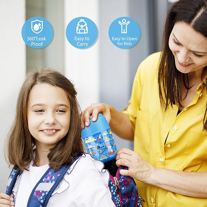 17 oz Insulated Lunch Containers Hot Food Jar, Wide Mouth Lunch Thermo for Kids Adults, Vacuum Stainless Steel Lunch Box With Handle Folding Spoon for School, Office Blue - Car-CubbioJoy