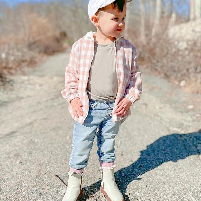 Douhoow Toddler Baby Plaid Jacket Baby Boy GIrl Flannel Hoodies Zip Up Hooded Fall Winter Outerwear Coat-CubbioJoy