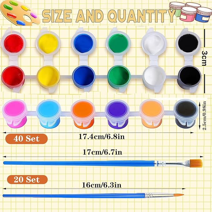 280 Pcs Washable Acrylic Paint for Kids Arts and Crafts, 20 Gouache Watercolor Paint Sets of 12 Colors for Party Classroom Painting Supplies, 20 Flat and 20 Pointed Brushes-CubbioJoy