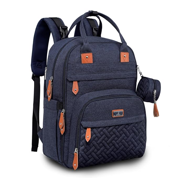 BabbleRoo Diaper Bag Backpack - Baby Essentials Travel Tote - Multi Function Waterproof Diaper Bag, Travel Essentials Baby Bag with Changing Pad, Stroller Straps & Pacifier Case - Unisex, Navy Blue-CubbioJoy