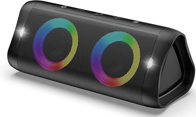 DONOW Portable Bluetooth Speaker with Lights, 30W Stereo Sound, Bass Boost, IPX5 Waterproof, 20H Playtime, Built-in Mic, Speakers Bluetooth Wireless for Home, Party, Outdoor, Travel(Black)-CubbioJoy