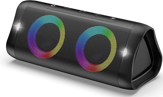 DONOW Portable Bluetooth Speaker with Lights, 30W Stereo Sound, Bass Boost, IPX5 Waterproof, 20H Playtime, Built-in Mic, Speakers Bluetooth Wireless for Home, Party, Outdoor, Travel(Black)-CubbioJoy
