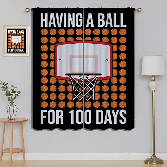 Basketball Blackout Curtains for Boy Girl Room Darkening Decor,Sports Themed Hoop and Many Basketballs Bedroom Living Room Home Rod Pocket Thermal Insulated Window Curtain/Drapes Panel,84x72 Inch…-CubbioJoy