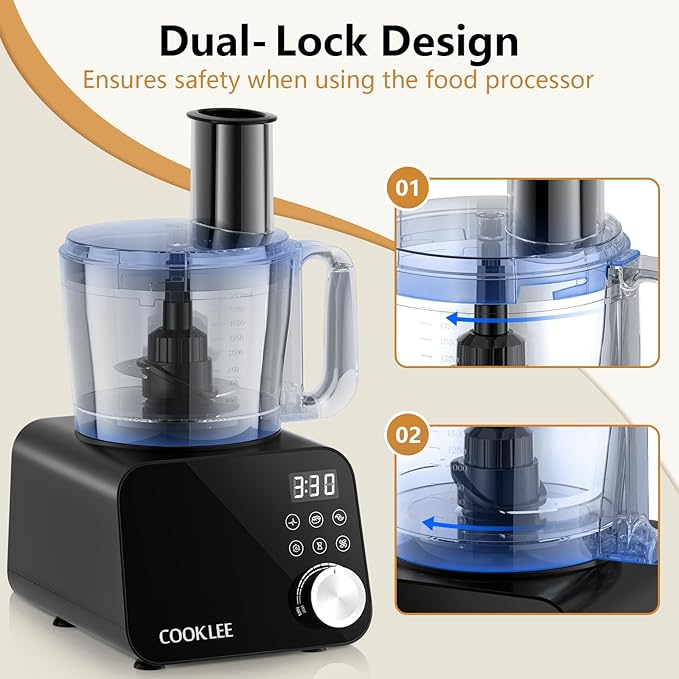 COOKLEE Food Processor, 600 Watts, 6 Functions Electric Food Chopper for Chopping, Mincing, Dicing, Shredding, Slicing, Purees & Dough with 12cup Processor Bowl, Food Chute & Pusher, Black-CubbioJoy