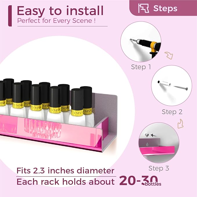 4 Pack 15 Inch Pink Reflective Acrylic Shelves, Pink Floating Shelves, Modern Sunglasses Essential Oil Picture Ledge Display Toy Storage Shelf-CubbioJoy