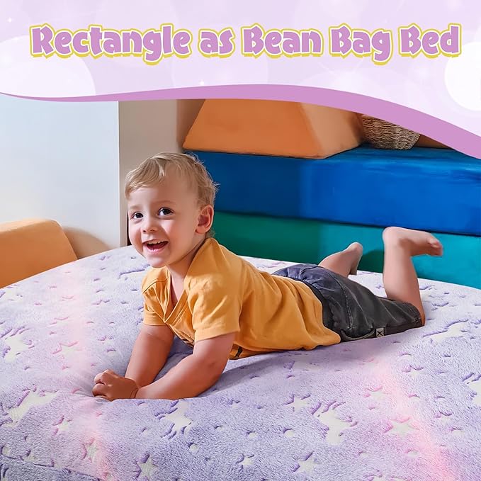 COMAX Kids Bean Bag Chair Turn into Beanbag Bed, Toddler Bean Chair for Girl Boy Sleeping, Lazy Children Bean Bags with Filler, Convertible Child Floor Mattress, Purple Unicorn-CubbioJoy