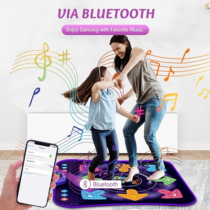 Dance Mat Toys for 3-12 Year Old Girls & Boys, Dance Mats with Light Up 8-Buttons & Wireless Bluetooth, Music Dance Toy with 5 Modes Game, Birthday Xmas Gifts for 3 4 5 6 7 8 9 10+ Year Old Girls Boys-CubbioJoy
