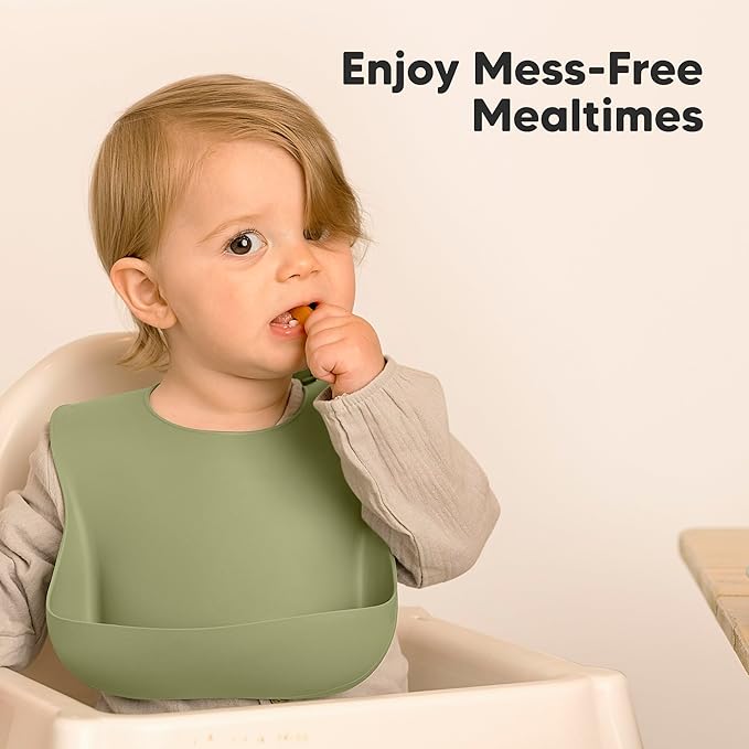 KeaBabies 2-Pack Silicone Baby Bibs for Eating - Sturdy Food-Grade Silicone Bibs for Babies Girl, Boy, Large Food Catcher, Clean & Put On Easily, Waterproof Toddler Feeding Essentials (Forest)-CubbioJoy
