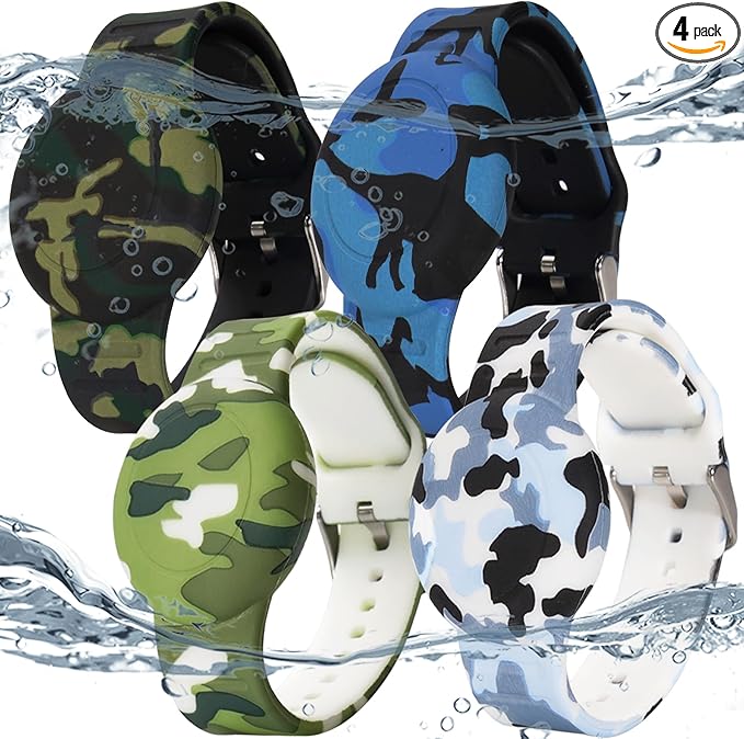 4 Pack Waterproof AirTag Bracelet for Kids, Hidden Printed Wristband for Apple Air Tag, Silicone AirTag Holder GPS Tracker Case for Band for Child Toddler, Secure Anti-Lost Protection-CubbioJoy