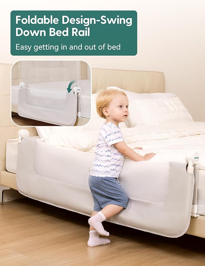 BABELIO Bed Rail for Toddlers, 59" Wide Swing Down & Adjustable Height Toddler Bed Rails for Kids/Elderly/Adults, Baby Side Railing for Twin/Full/Queen/King Size-CubbioJoy