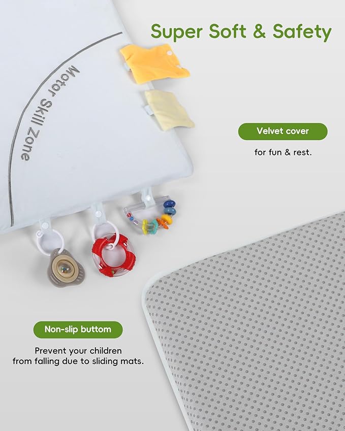 Baby Play Mat, 50''x50'' Playpen Mats with 4 Sensory Development Zones for Motor Skills, Unique Crawling Mats with Non-Slip Cushioned That Fits Nicely into Any Playroom, Grey-CubbioJoy