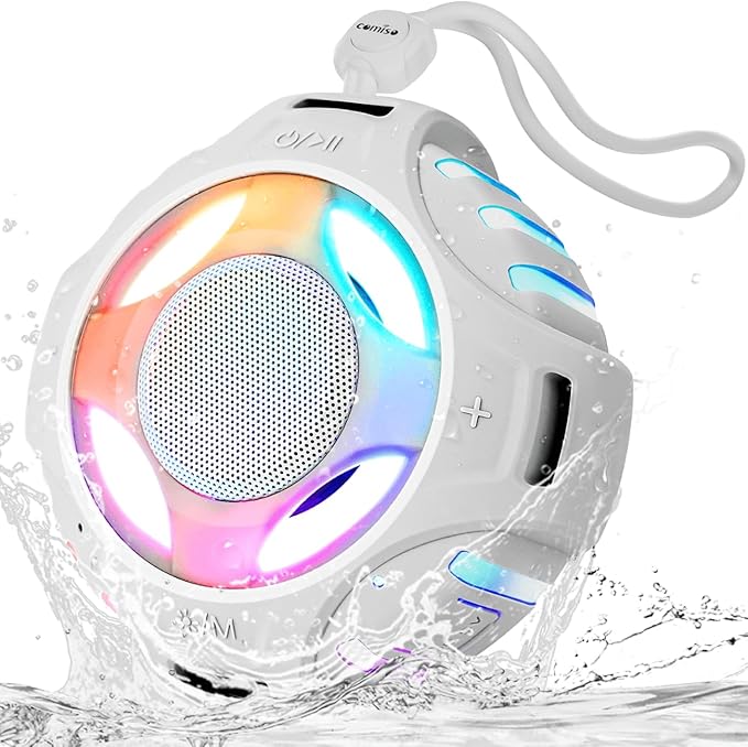 comiso Shower Bluetooth Speaker, IPX7 Waterproof Speaker with Multiple Light, Floating, Wireless Speakers with Punchy Bass and Loud HD Sound 2000mAh for Travel Beach Shower, Gift for Men, Women-CubbioJoy