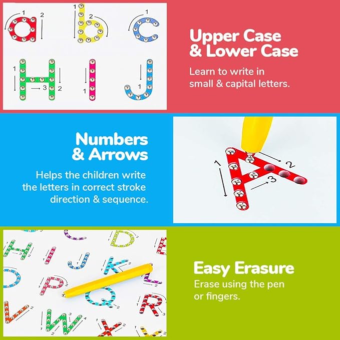 CozyBomB™ Double Sided Magnetic Letter Board - 2 in 1 Alphabet Magnets Tracing Board for Toddlers ABC Letters Uppercase & Lowercase Practicing Gifts for Boys Girls Birthdays Christmas Holidays-CubbioJoy