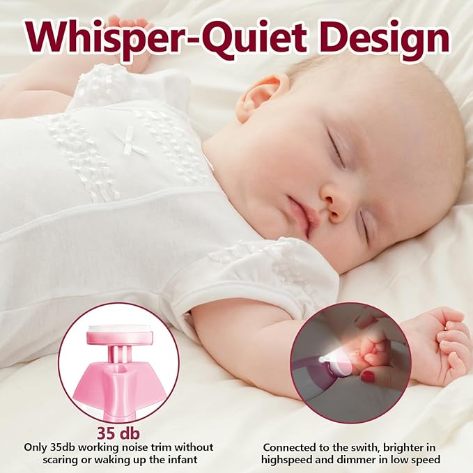 Baby Nail Trimmer Electric, 6 in 1 Rechargeable Baby Nail Clippers Manicure Set Grooming Kit for Toddler Infant or Adults (Pink)-CubbioJoy