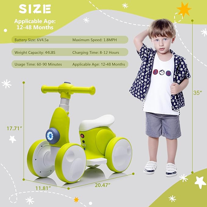 6V Electric Baby Balance Bike with Bubble Machine,4 in 1 Toddler Balance Bike w/Remote Control for 1 Year Old Boys Girls Kids Bubble Bike Ride on Toys w/Powered Motor,Music,LED Lights (Cyan)-CubbioJoy